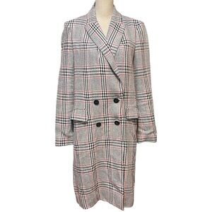 Zara Full length double breast red black white check plaid retro trench coat